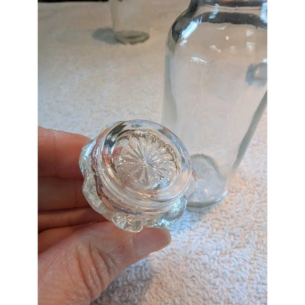 6 Vintage Clear Glass Apothecary Spice Jars/Bottles w/Stoppers Wagner Japan